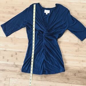 Anthropologie Deletta V Neck Twist Tie Short Sleeved Top Sz XS Teal Blue